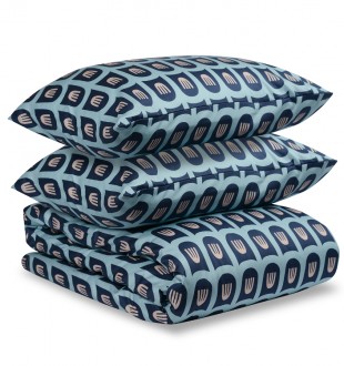 Комплект постельного белья полутораспальный из сатина голубого цвета с принтом blossom time из коллекции cuts&pieces 