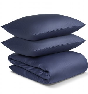 Комплект постельного белья полутораспальный из сатина темно-синего цвета из коллекции essential 