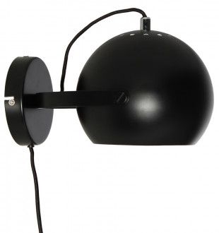 Лампа настенная ball с подвесом, D18 см, черная матовая, черный шнур 