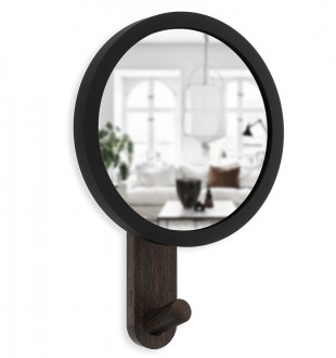 Зеркало-вешалка hub, 15х23х6 см, черное/орех 