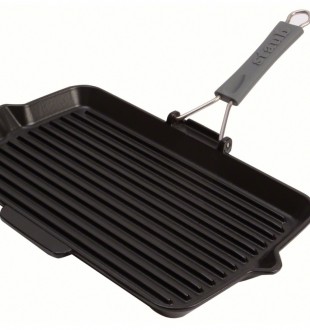 Сковорода для гриля прямоугольная, черная с силиконовой ручкой  34х21 см 
