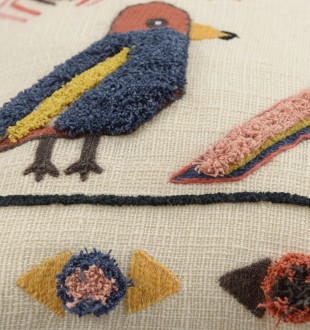 Чехол на подушку в этническом стиле с помпонами и вышивкой Птицы из коллекции ethnic, 45х45 см 