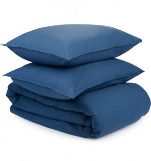 Комплект постельного белья двуспальный темно-синего цвета из органического стираного хлопка из коллекции essential 