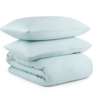 Комплект постельного белья двуспальный из сатина голубого цвета из коллекции essential 