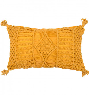 Чехол на подушку макраме горчичного цвета из коллекции ethnic, 35х60 см 