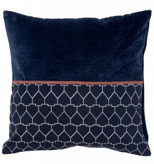 Чехол на подушку из хлопкового бархата с геометрическим принтом темно-синего цвета из коллекции ethnic, 45х45 см 