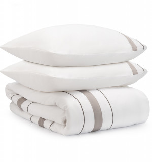Комплект постельного белья из сатина белого цвета с серым кантом из коллекции essential, 200х220 см 