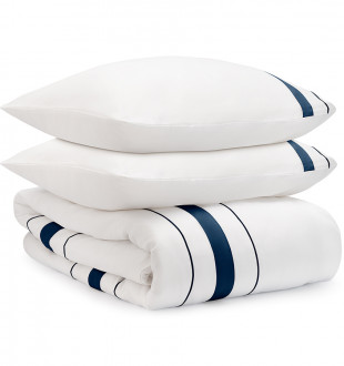 Комплект постельного белья из сатина белого цвета с темно-синим кантом из коллекции essential, 200х220 см 