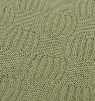 Плед из хлопка рельефной вязки травянисто-зеленого цвета из коллекции essential, 130х170 см 