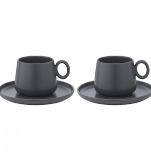 Набор из двух чайных пар темно-серого цвета из коллекции essential, 250 мл 