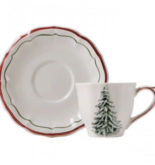 Чашка чайная с блюдцем Gien Les Filets Noel 175 мл/15,3 см, Белый, Зеленый, Красный, Набор 2 шт. 