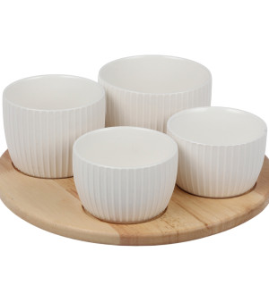 Менажница soft ripples, dual glazing, на деревянной подставке, 4 чаши 