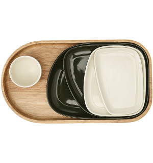 Набор из 5-ти сервировочных тарелок на деревянном подносе sorrento 