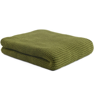 Плед из хлопка жемчужной вязки оливкового цвета из коллекции essential, 130х180 см 