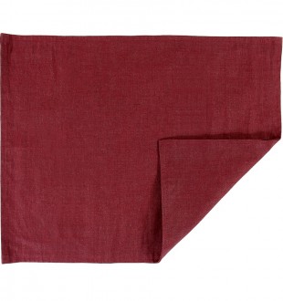 Салфетка под приборы из умягченного льна с декоративной обработкой бордового цвета essential, 35х45 