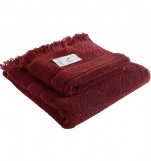 Полотенце банное с бахромой бордового цвета essential, 70х140 см 